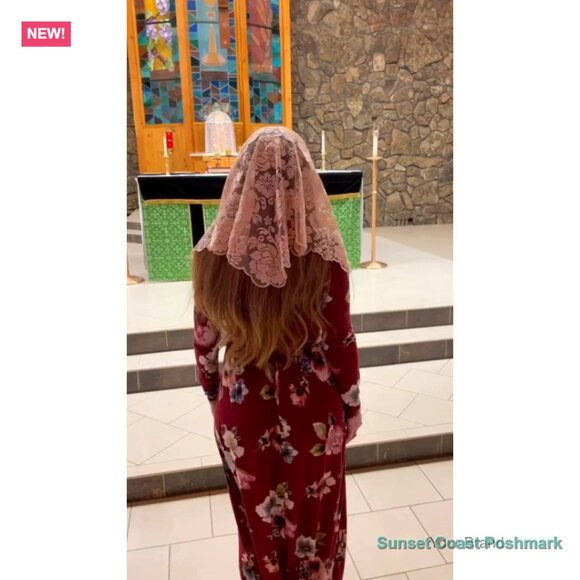 Floral Embroidered Lace Chapel Veil with Hair Clips